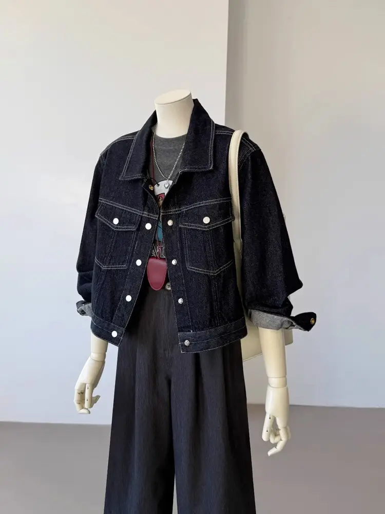 Women Denim Jacket Dark Blue Slimming Top Spring 2025 — feature 10