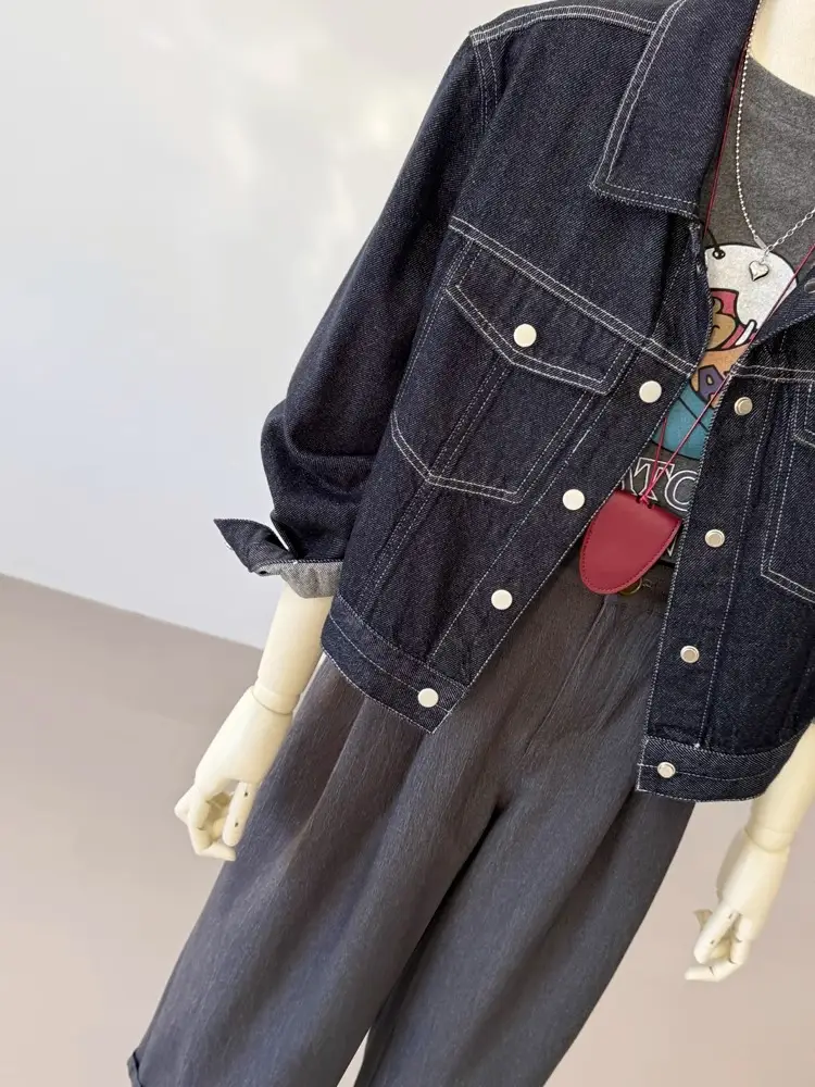 Women Denim Jacket Dark Blue Slimming Top Spring 2025 — feature 11