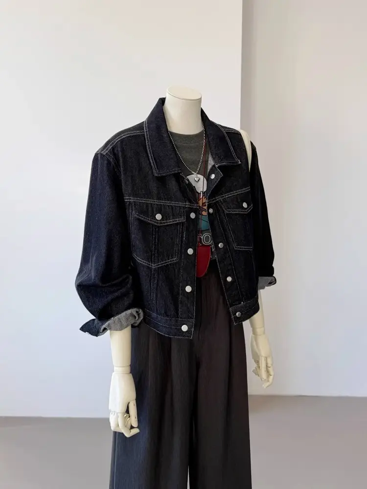 Women Denim Jacket Dark Blue Slimming Top Spring 2025 — feature 12