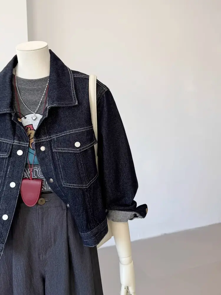 Women Denim Jacket Dark Blue Slimming Top Spring 2025 — feature 2
