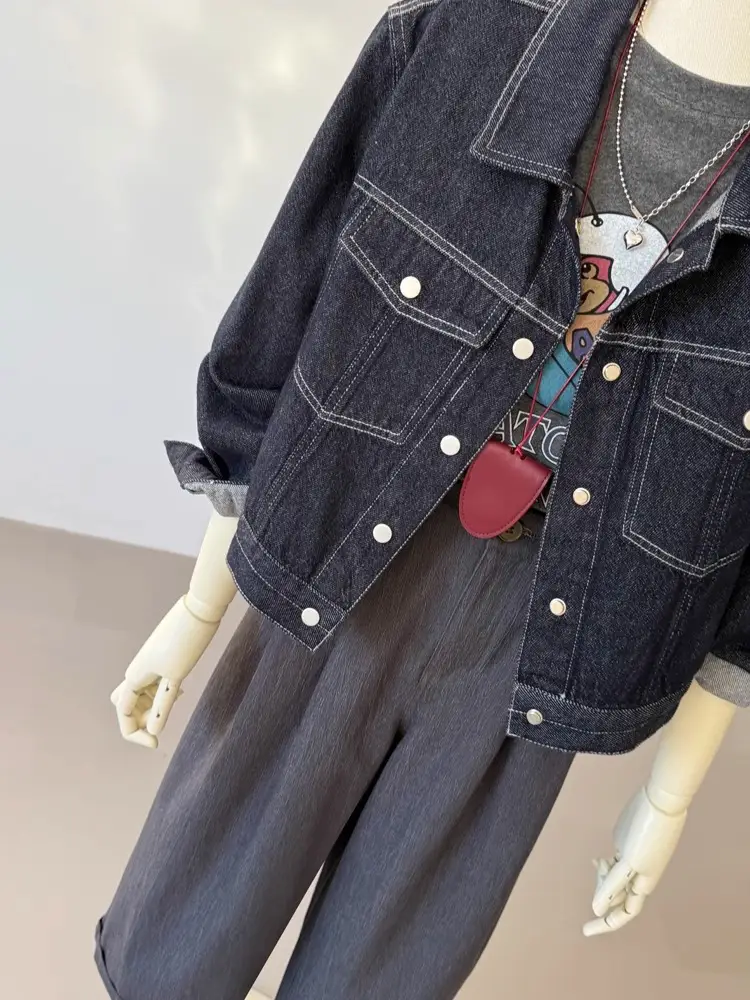 Women Denim Jacket Dark Blue Slimming Top Spring 2025 — feature 4
