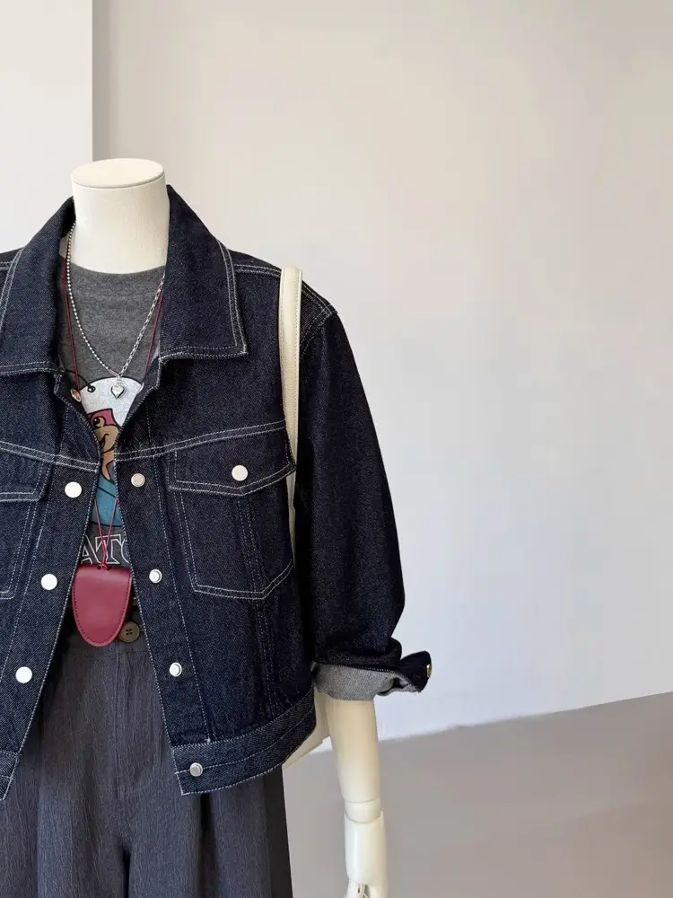 Women Denim Jacket Dark Blue Slimming Top Spring 2025 — feature 7