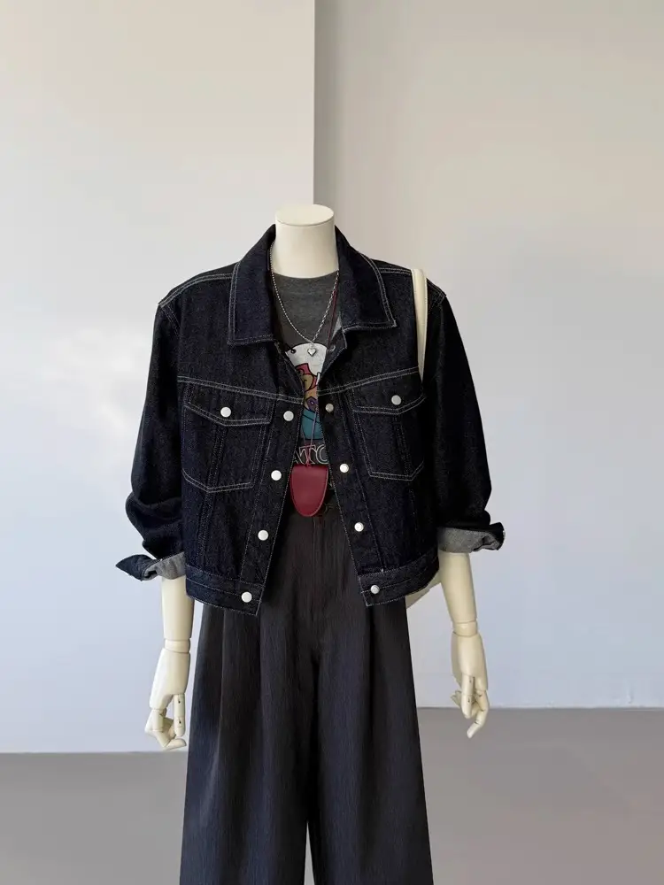 Women Denim Jacket Dark Blue Slimming Top Spring 2025 — feature 8