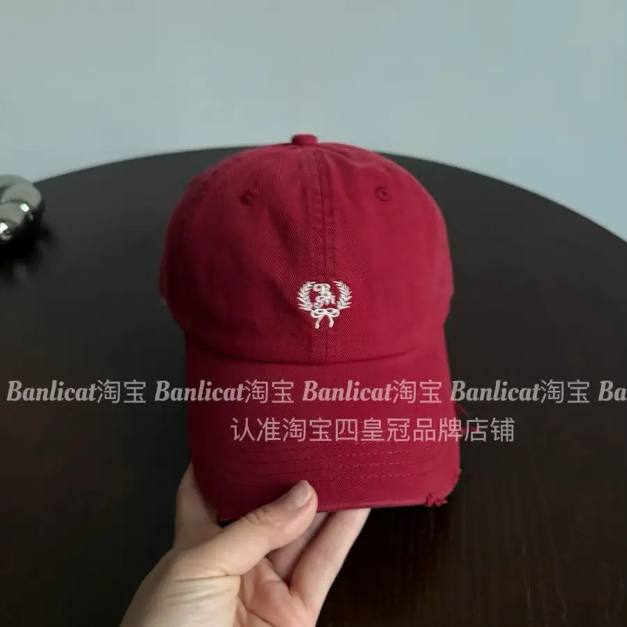 Women Red Embroidered Baseball Cap 2026 Korean Design - Image 9