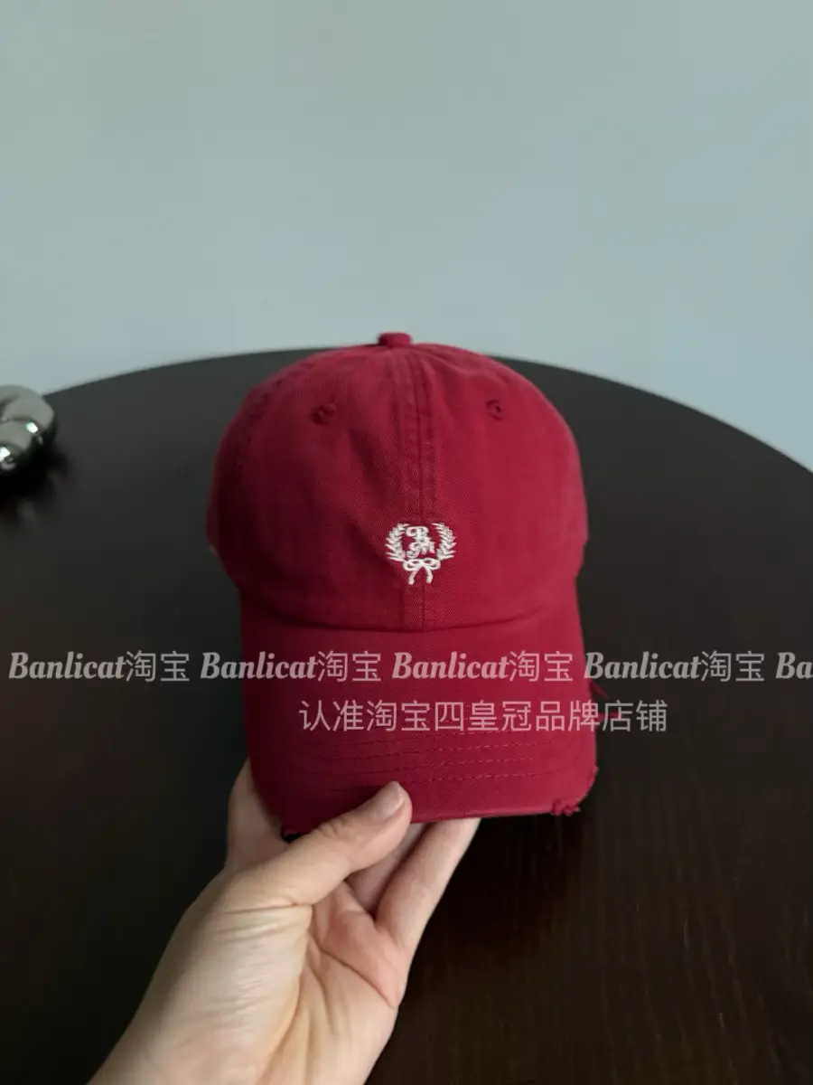Women Red Embroidered Baseball Cap 2026 Korean Design - Image 3
