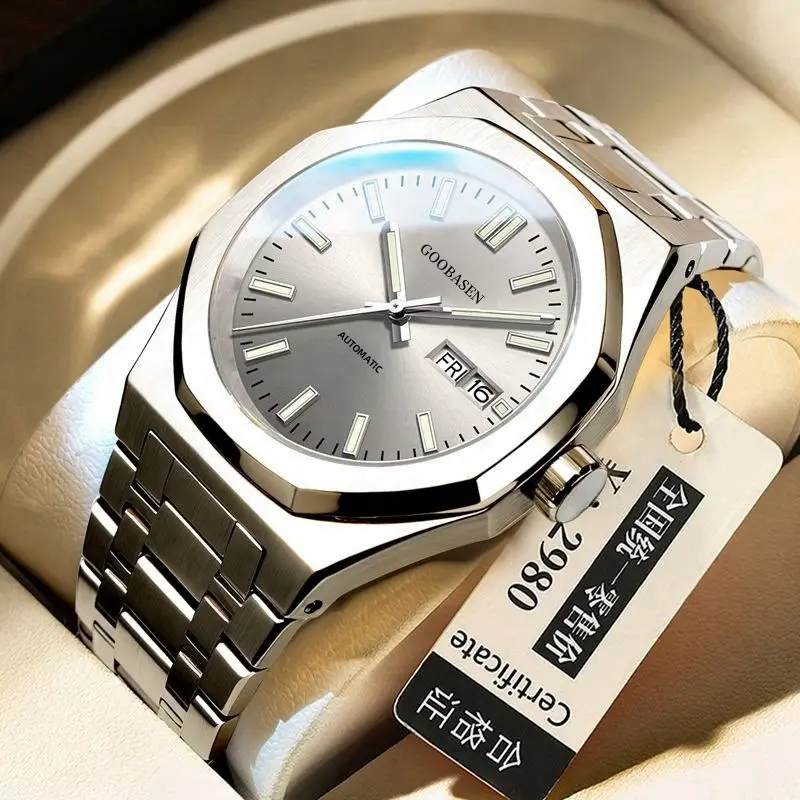 Guberson Men's Stainless Steel Analog Watch with Live Calendar - Image 5