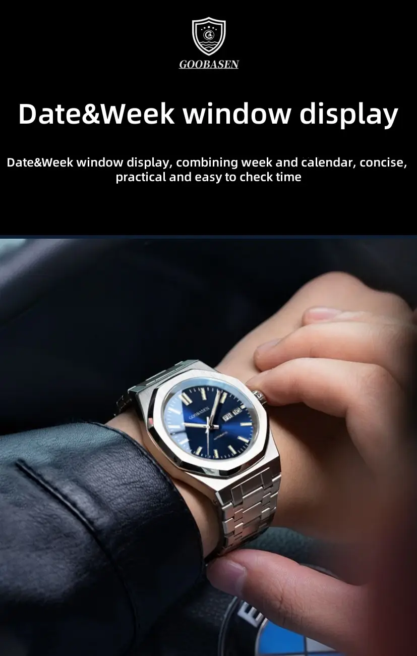 Guberson Men's Stainless Steel Analog Watch with Live Calendar — feature 27