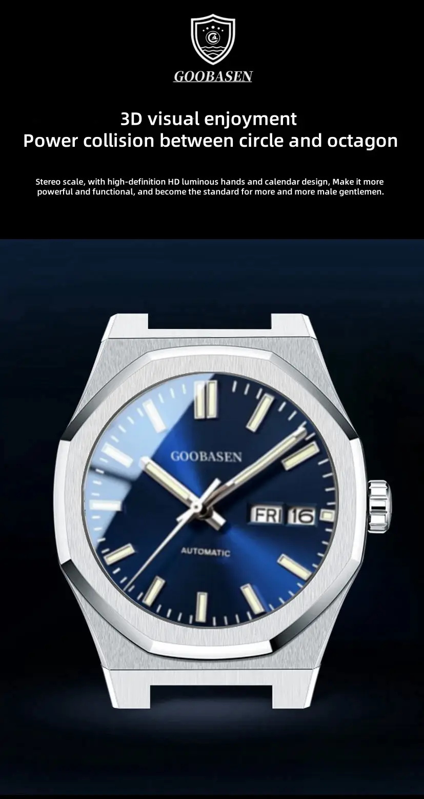 Guberson Men's Stainless Steel Analog Watch with Live Calendar — feature 28