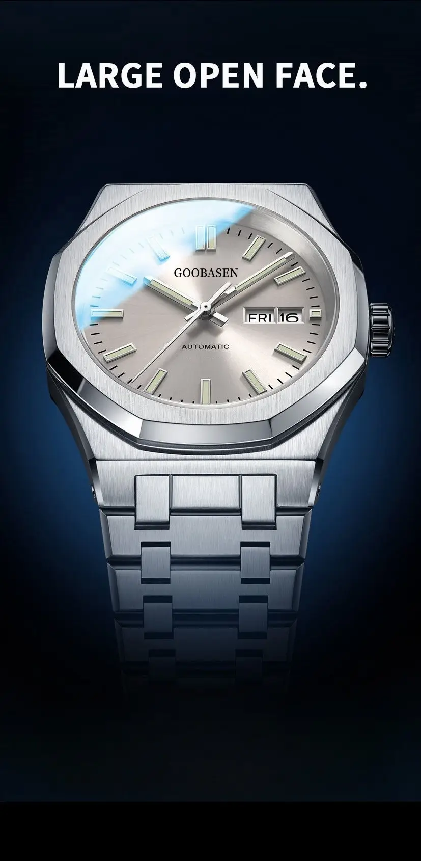 Guberson Men's Stainless Steel Analog Watch with Live Calendar — feature 29