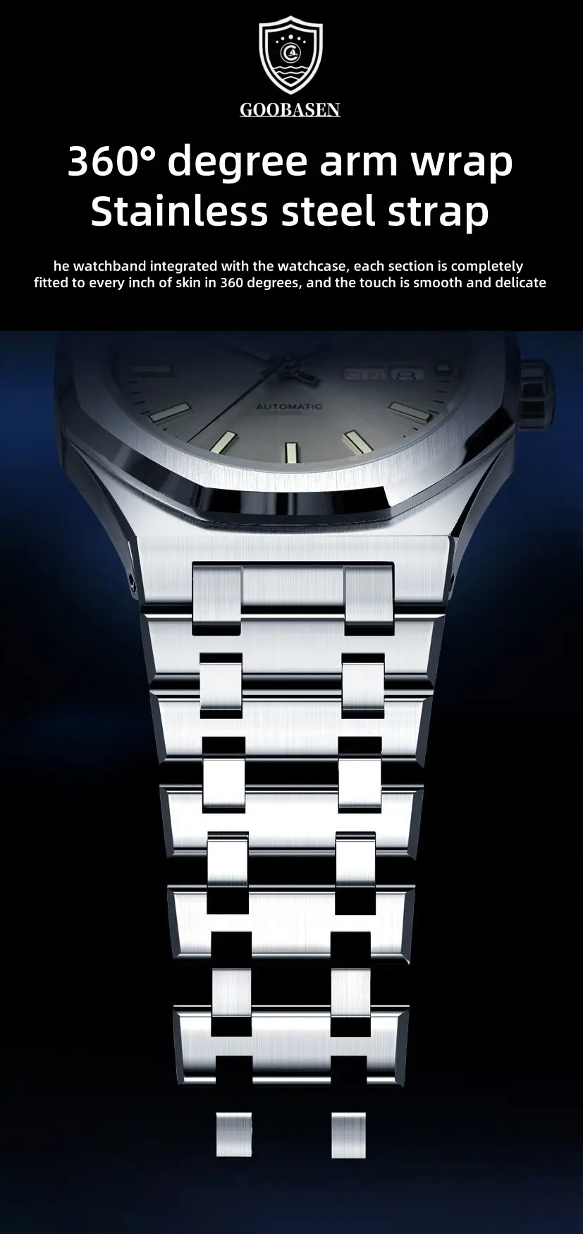 Guberson Men's Stainless Steel Analog Watch with Live Calendar — feature 31
