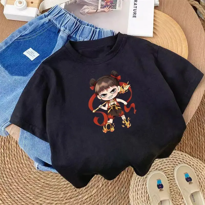 100 Cotton Cartoon T-shirt White Black Kids Design - Image 4