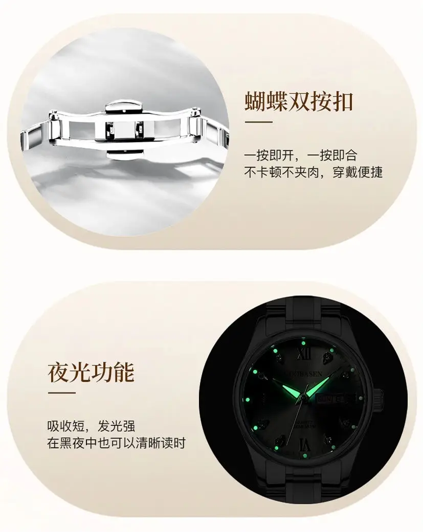 Guberson Women's Black Leather Watch with Live Broadcast Display — feature 19