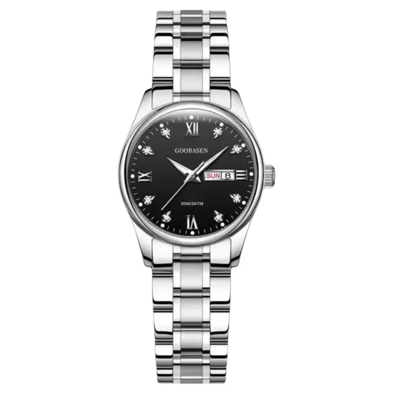 Guberson Women's Black Leather Watch with Live Broadcast Display - Image 3