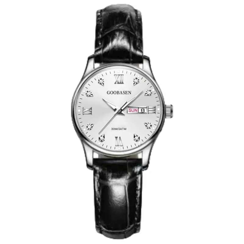 Guberson Women's Black Leather Watch with Live Broadcast Display - Image 4