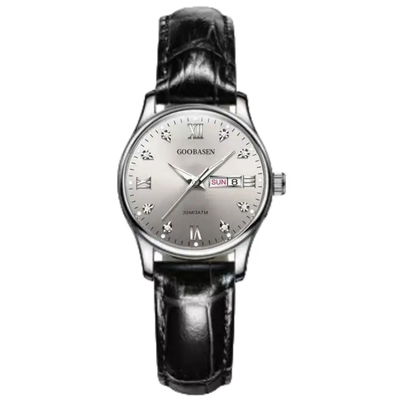 Guberson Women's Black Leather Watch with Live Broadcast Display - Image 5