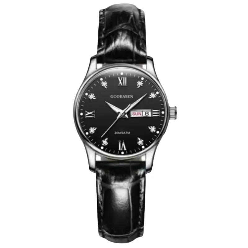 Guberson Women's Black Leather Watch with Live Broadcast Display - Image 6