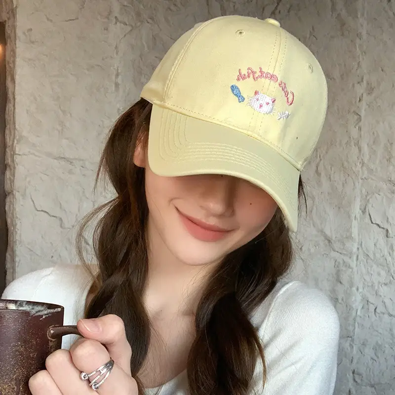Japanese Kitten Embroidered Beige Baseball Cap Women 2025 Spring - Image 4