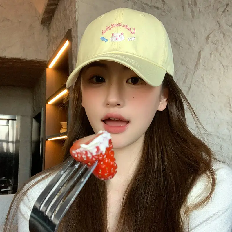 Japanese Kitten Embroidered Beige Baseball Cap Women 2025 Spring - Image 7