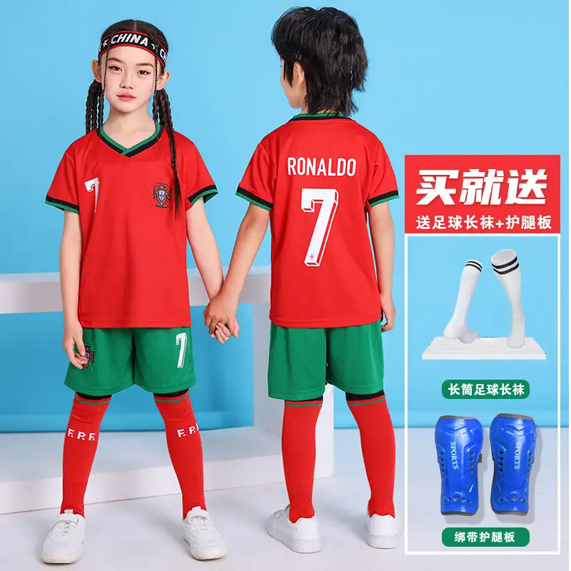 Children's Football Uniform suit Boys Messi Ronaldo Jersey Primary School Girls Class Competition Training Team Uniform Printing