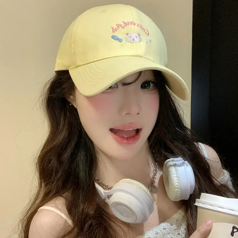 Cute Kitten Embroidered Baseball Cap Women Spring Summer