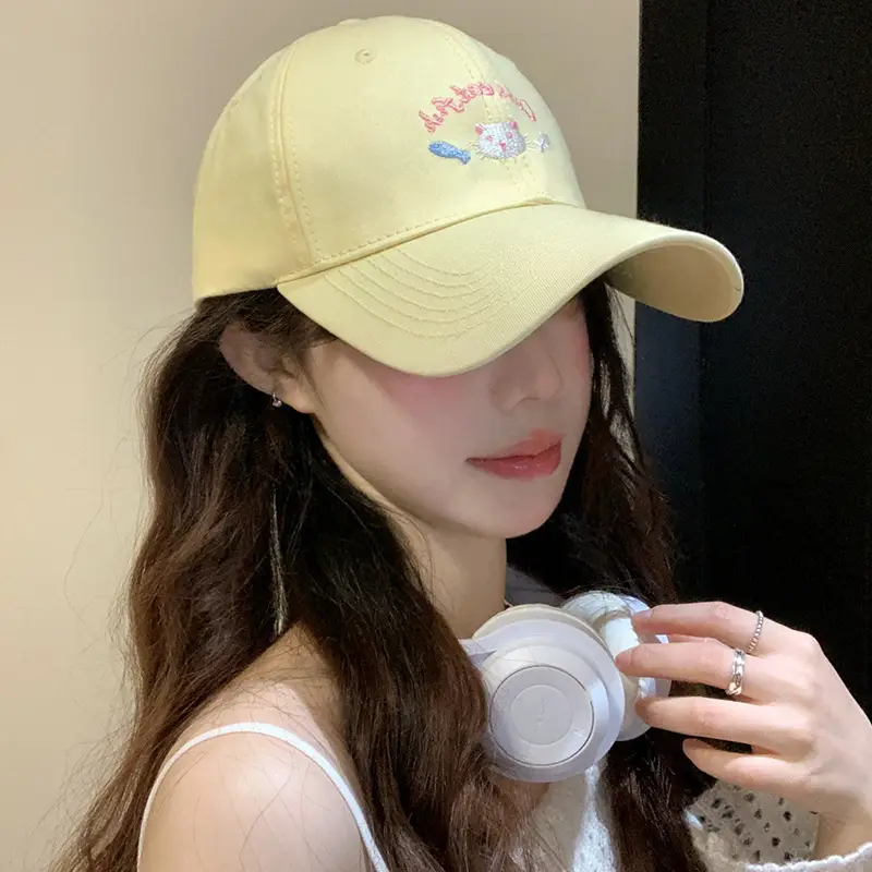 Cute Kitten Embroidered Baseball Cap Women Spring Summer