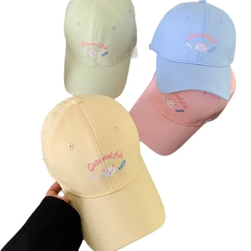 Cute Kitten Embroidered Baseball Cap Women Spring Summer