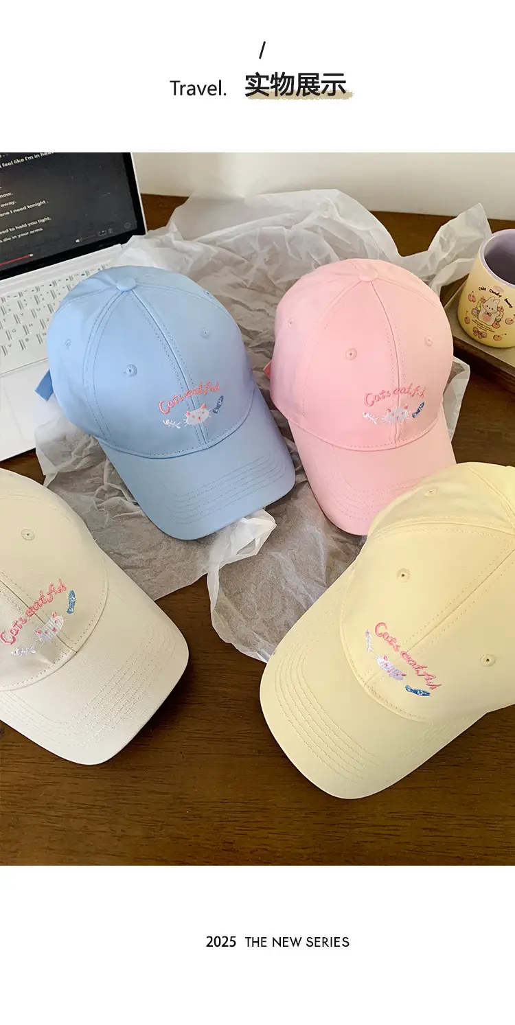 Cute Kitten Embroidered Baseball Cap Women Spring Summer — feature 13