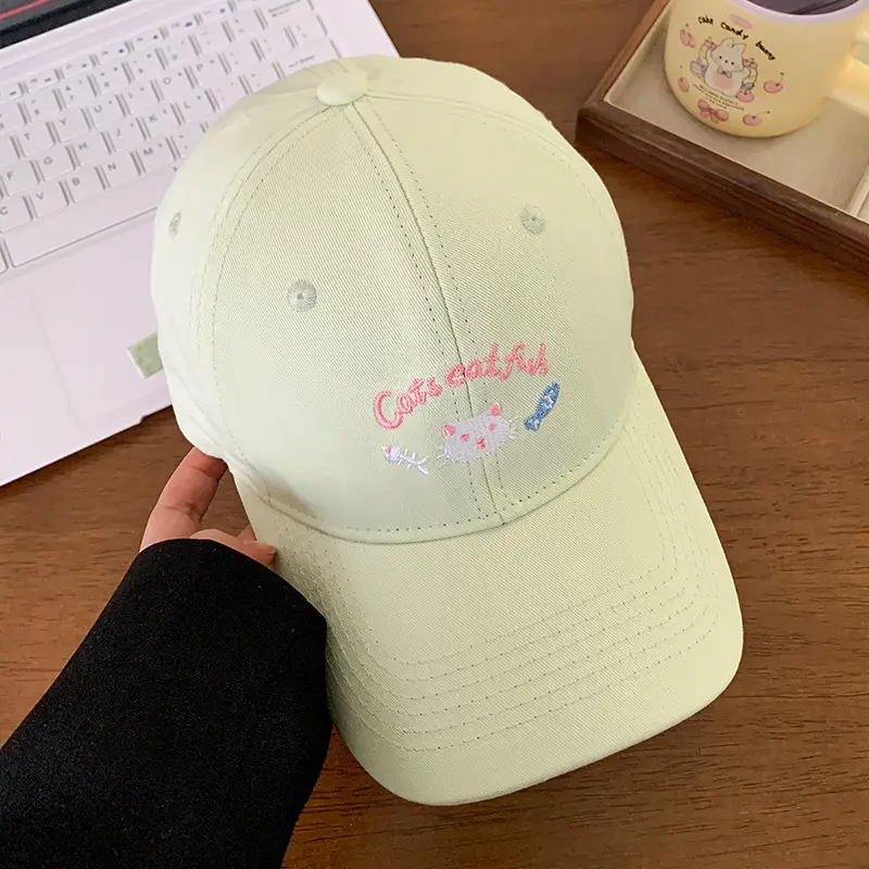 Cute Kitten Embroidered Baseball Cap Women Spring Summer