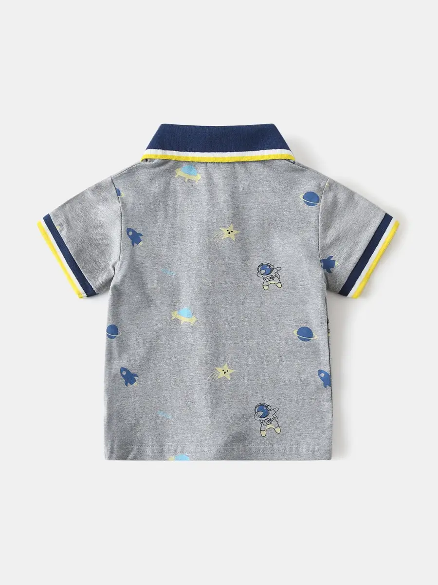 Children's Grey Printed Polo T-Shirt Short Sleeve Summer Boys - Image 6