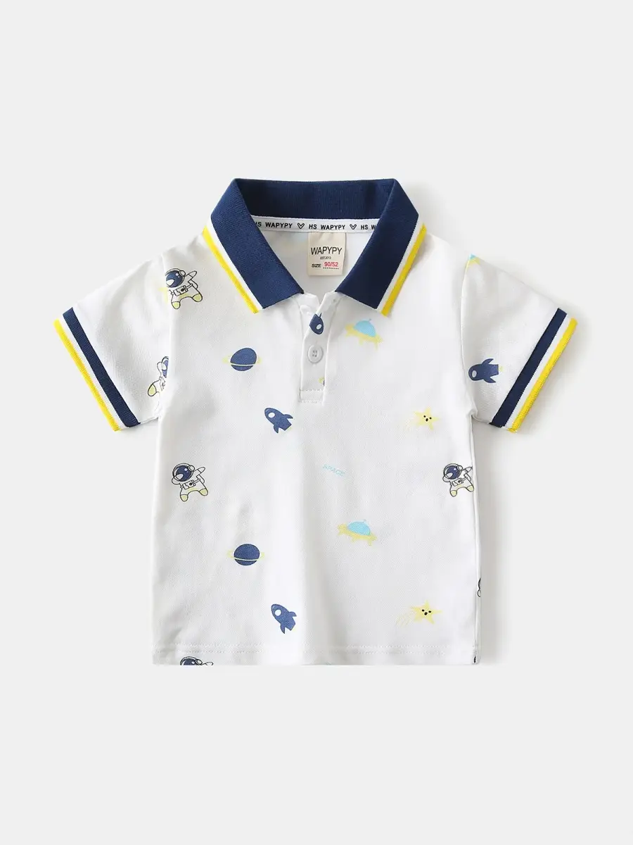 Children's Grey Printed Polo T-Shirt Short Sleeve Summer Boys - Image 7