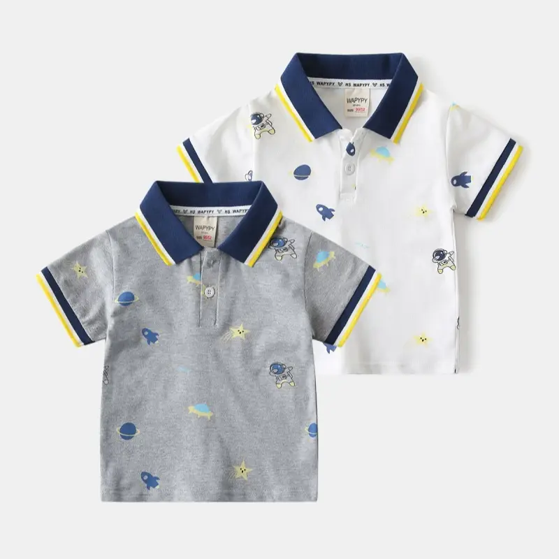 Children's Grey Printed Polo T-Shirt Short Sleeve Summer Boys — feature 1