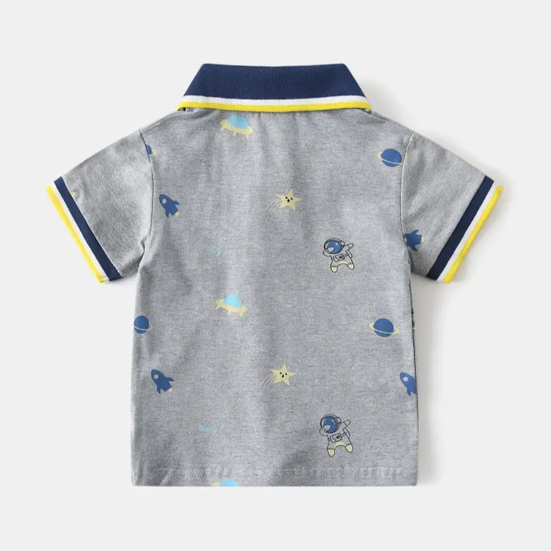 Children's Grey Printed Polo T-Shirt Short Sleeve Summer Boys — feature 4