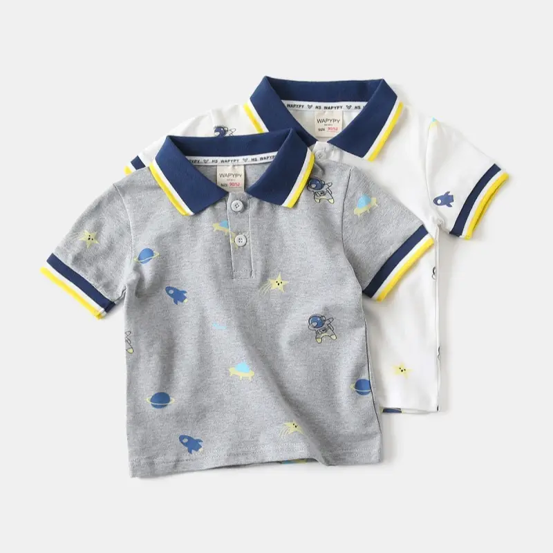 Children's Grey Printed Polo T-Shirt Short Sleeve Summer Boys — feature 6