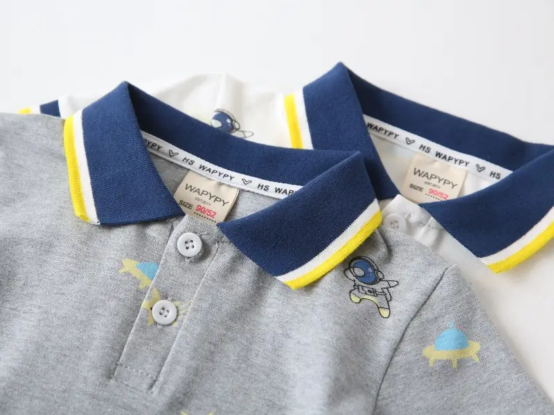 Children's Grey Printed Polo T-Shirt Short Sleeve Summer Boys — feature 7