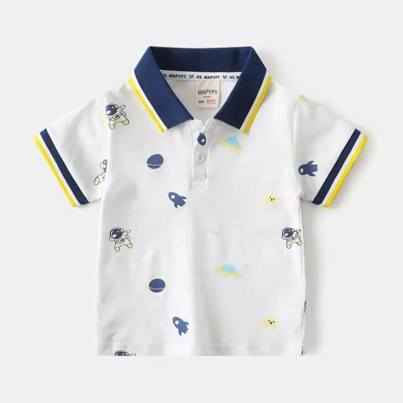 Children's Grey Printed Polo T-Shirt Short Sleeve Summer Boys - Image 2