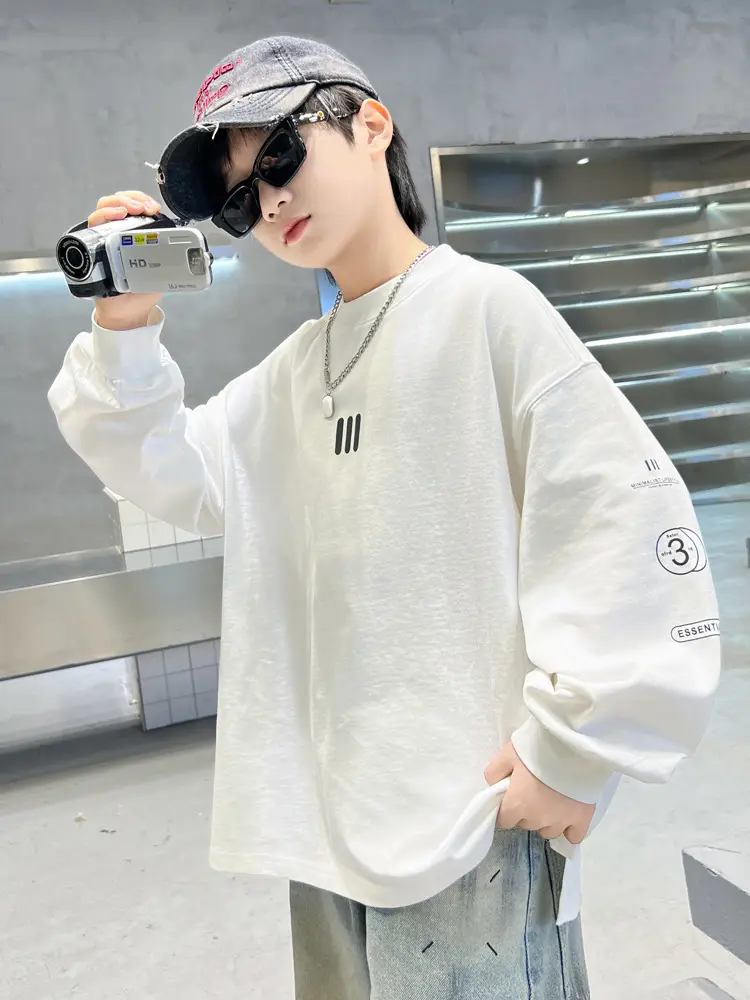 Spring Boys Long Sleeve T-Shirt White Medium Large