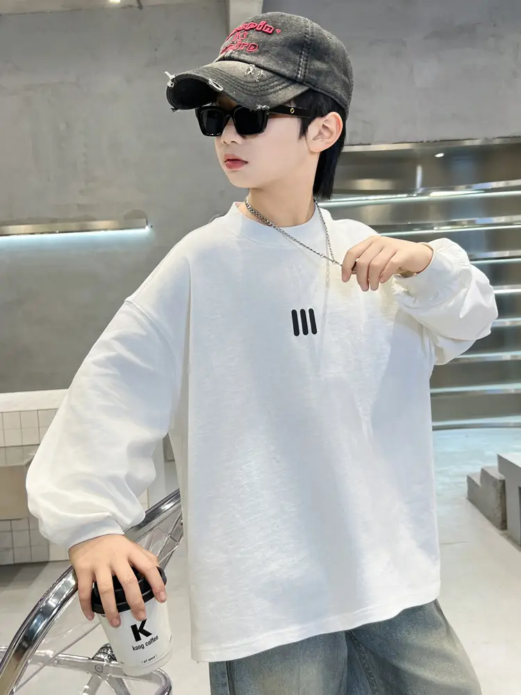 Spring Boys Long Sleeve T-Shirt White Medium Large