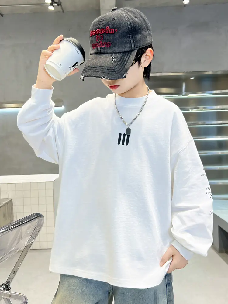 Spring Boys Long Sleeve T-Shirt White Medium Large