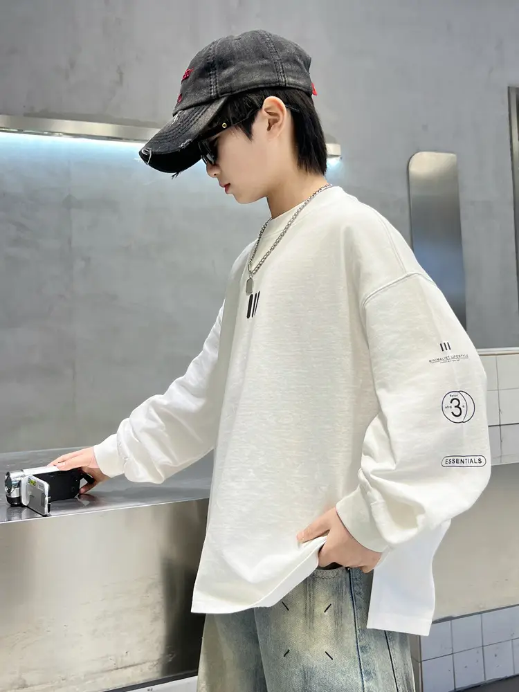Spring Boys Long Sleeve T-Shirt White Medium Large