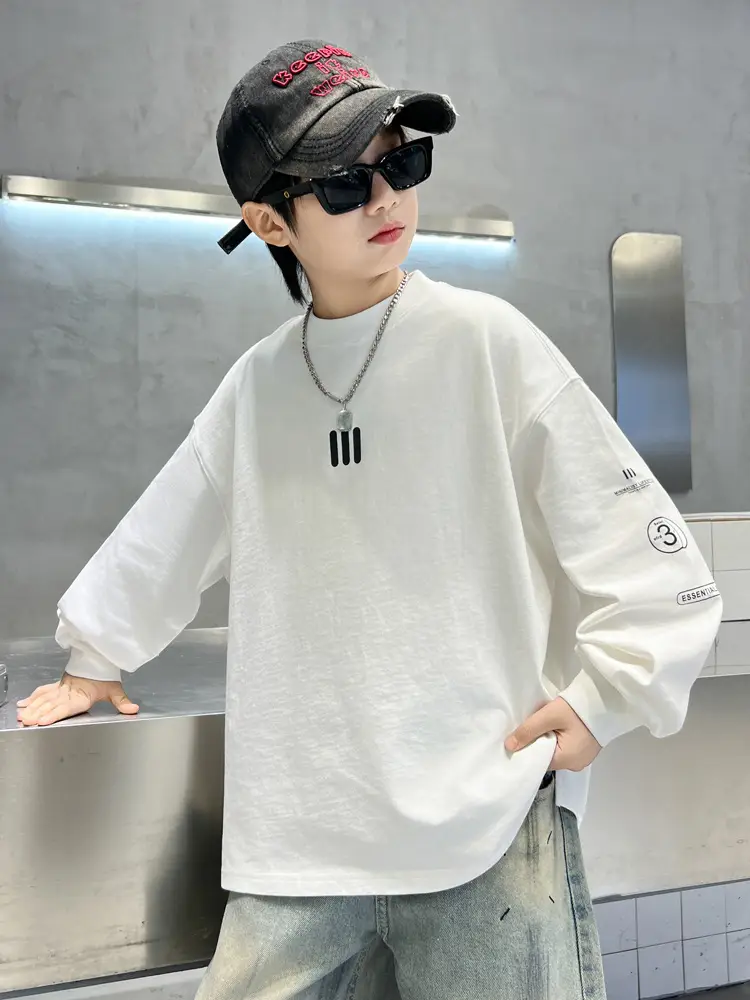 Spring Boys Long Sleeve T-Shirt White Medium Large