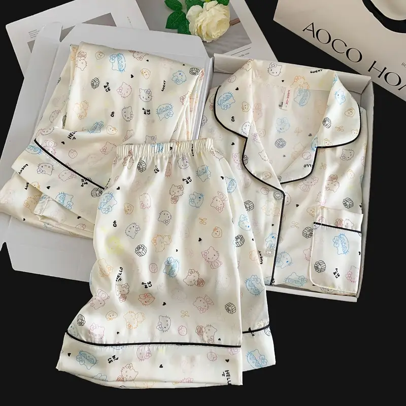 Summer Short-sleeved Ice Silk Pajamas with Chest Pad Women's Thin High-end Fashion Three-piece Ice Silk Home Clothes suit
