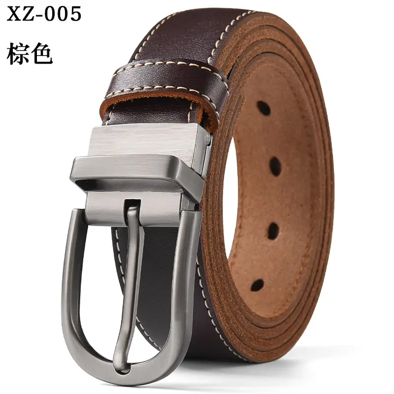 Men's Brown Leather Belt with Silver Buckle - Image 9