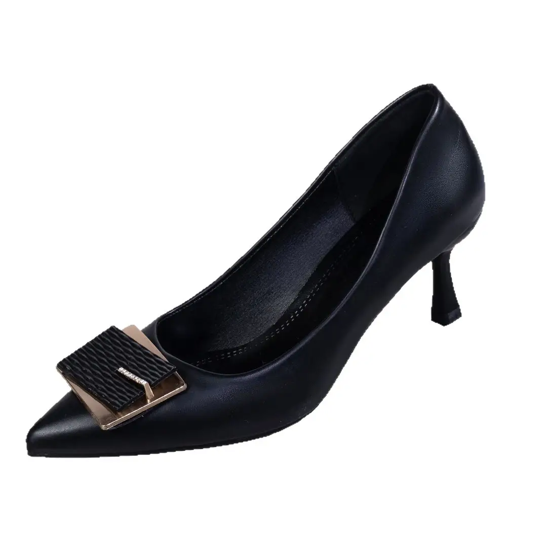 Mid-Heel French Square Buckle High Heels for Women 2026 Spring and Autumn New Work Shoes Shallow Mouth Stiletto Heel Comfortable Pointed Toe Single Shoes - Image 9