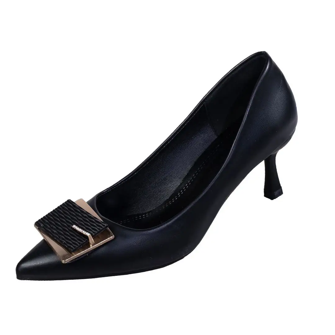 Mid-Heel French Square Buckle High Heels for Women 2026 Spring and Autumn New Work Shoes Shallow Mouth Stiletto Heel Comfortable Pointed Toe Single Shoes — feature 5