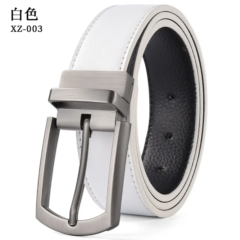 Men's Yellow Leather Belt with Silver Pin Buckle — feature 7
