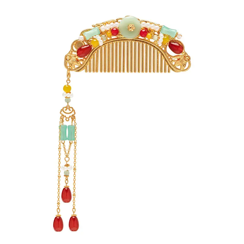New Chinese Style Antique Hair Comb with Red Gemstones - Image 5