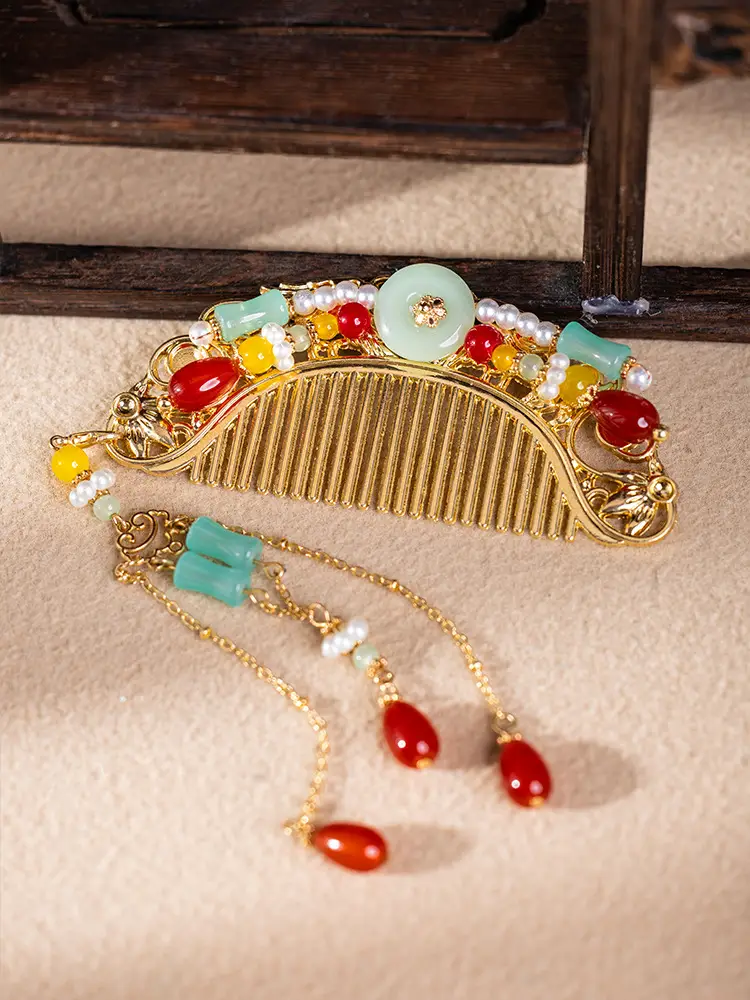 New Chinese Style Antique Hair Comb with Red Gemstones — feature 4