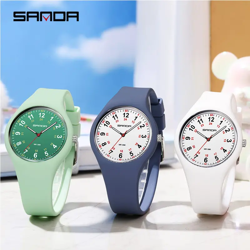 Sanda White Silicone Waterproof Student Quartz Watch - Image 9