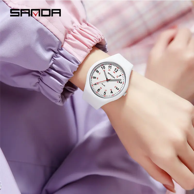 Sanda White Silicone Waterproof Student Quartz Watch - Image 10