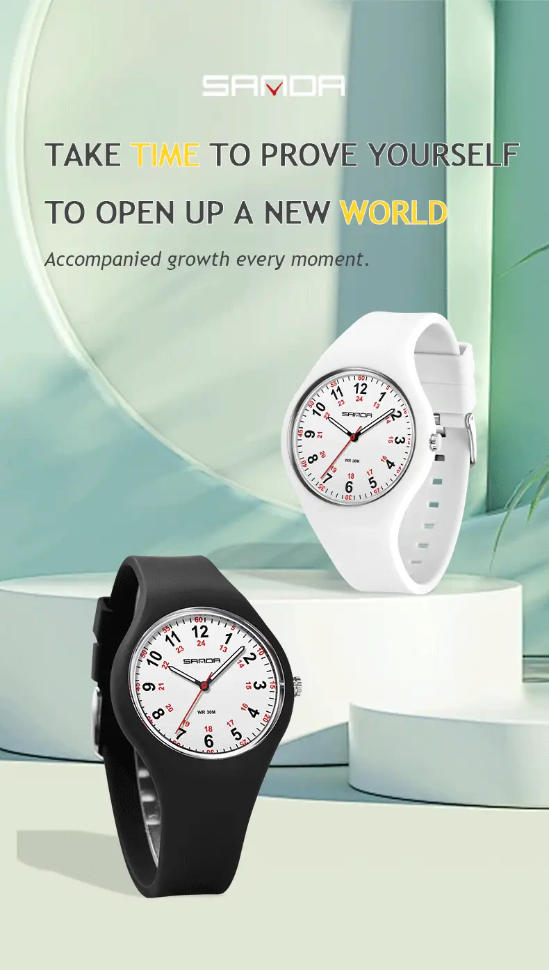 Sanda White Silicone Waterproof Student Quartz Watch — feature 20